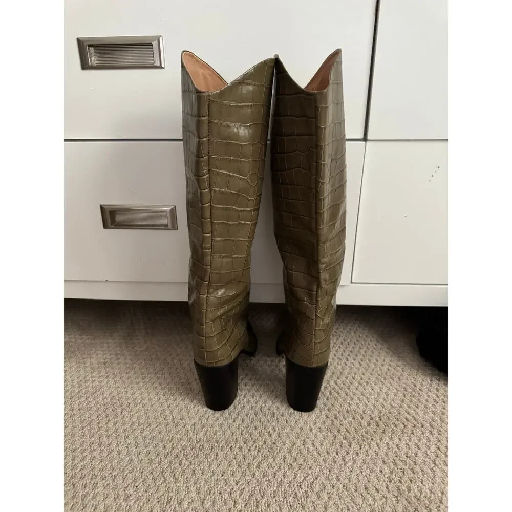 Schutz Leather Analeah croc embossed olive boots 9.5 - Picture 4 of 7